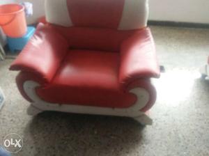 Red And White Leather Sofa Chair