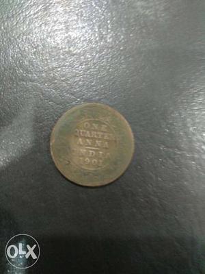 Round Gold One Quarter Indian  Coin