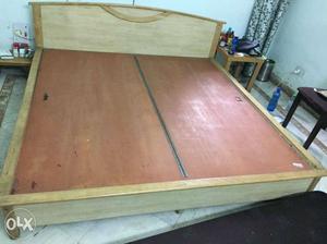 Solid wood standard size double bed with storage