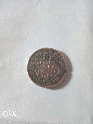 The old bronze coin,Queen Victoria printed on it