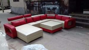U shape complete sofa set with table & 2 puffies