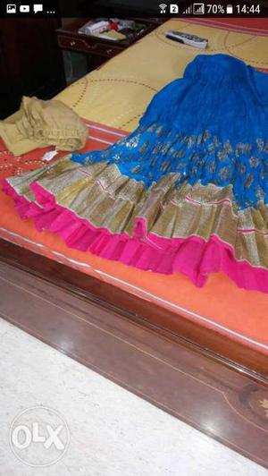 Women's Blue And Pink Anarkali