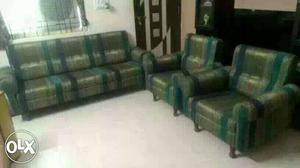 3-piece Gray-and-green Velvet Sofa Set