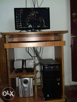 Acer desktop with warrenty and desktop table with 4.1 home