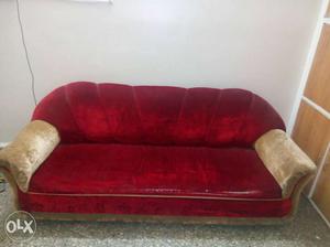 Beige And Red Suede Sofa