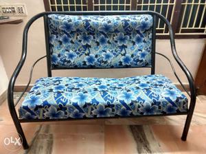 Blue and White Floral Sofa.