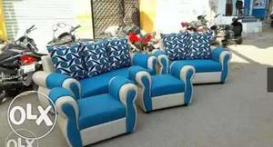 Blue-and-white Fabric Sofa Set 7o95o