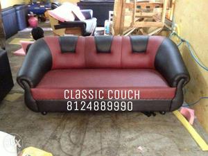 Cherry Red With Black Three Seater Sofa