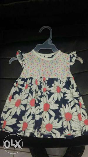 Girl's White Red And Black Floral Dress