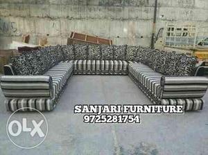 Gray And Black Stripes Sectional Couch
