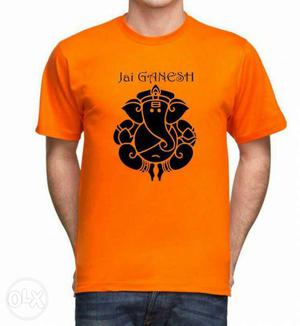 Orange And Black Jai Ganesh Crew-neck Shirt