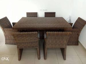 Rectangular Brown Wicker Dining Table Set