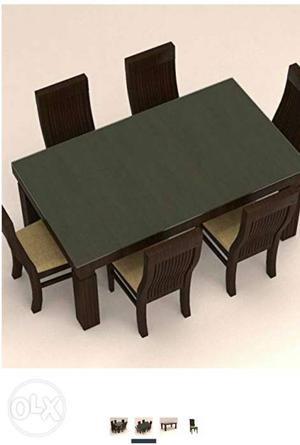 Rectangular Brown Wooden Dining Table Set