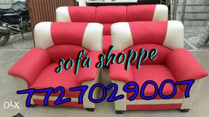 Red And White Leather 3-piece Sofa Set