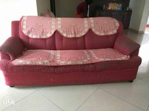 Red Fabric 3-cushion Sofa