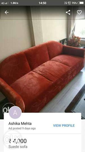 Red Suede 3-seat Sofa Screenshot