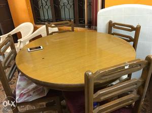 Round Brown Wood-frame Table With Four Chairs Dining Ser