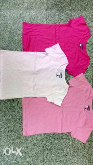 Three Pink, White, And Peach Crewneck Cap-sleeved Shirts