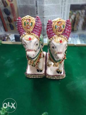 Two White Ceramic Horses Figurines