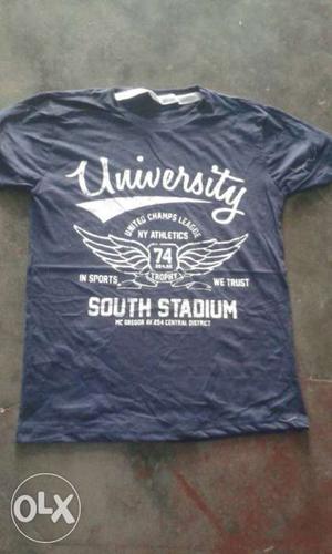 White And Blue University Crew-neck T-shirt