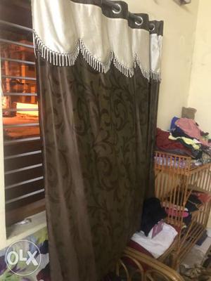 White And Brown Floral Grommet Window Curtain
