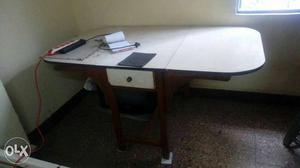 White And Brown Wooden Drop Leaf Table