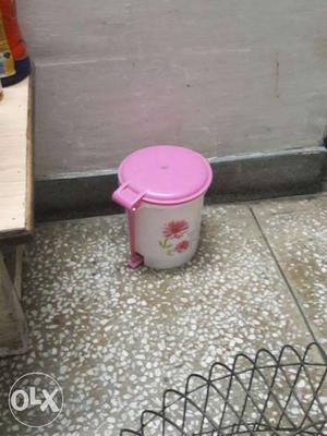 White And Pink Floral Trash Bin