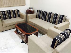 White Fabric Living Room Set