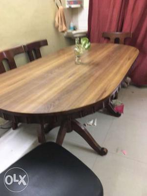 Wooden dining table, leather lite chair,