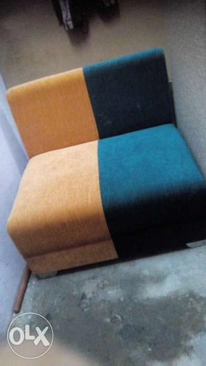 Yellow And Blue Fabric Loveseat
