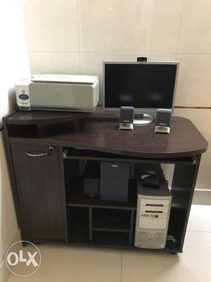 Gray Desktop Printer; Computer Monitor And Tower