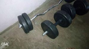 Black 20 kg And Stainless Steel Curl Bar And Dumbbells