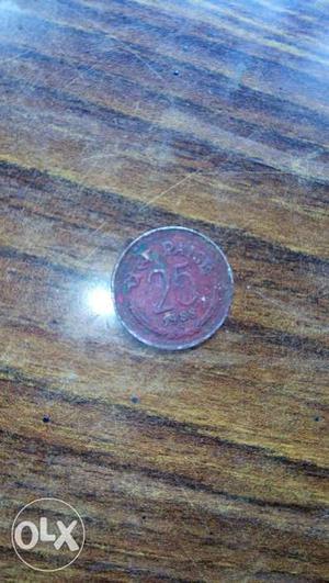 Brown And Red 25 Paise Round Coin