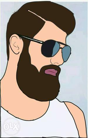 Brown,white,black, And Beige Profile Of Man Cartoon