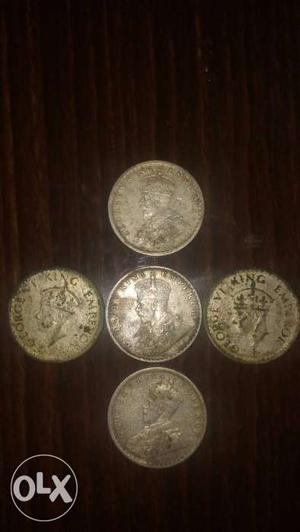 Five Round Silver Coins half rupees Two coins of one rupees