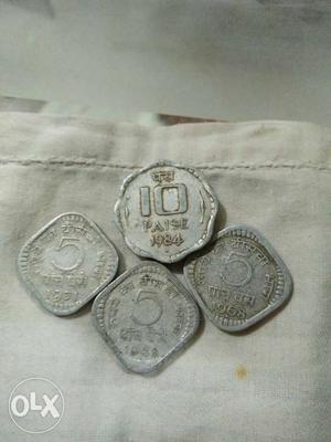 Four Silver Indian Paise Coins