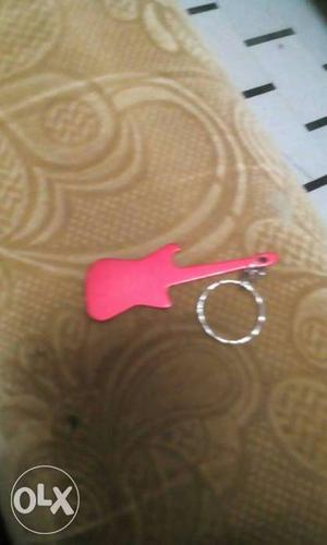 Pink Metal Guitar Keychain