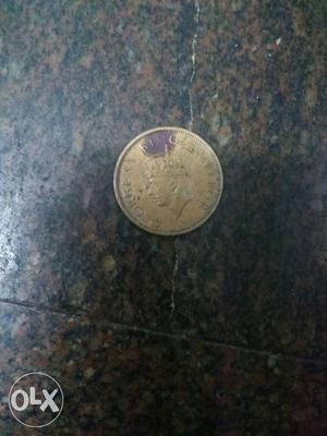 Round Copper One Indian Coin