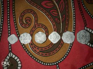 Six Silver Indian Paise Coins