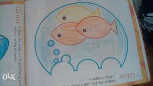 Three Fish Inside Fish Bowl Drawing