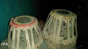 Two Brown And Red Tabla Drums