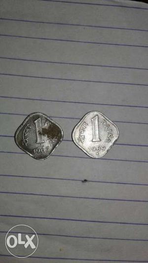 Two Silver 1 Paise Coins