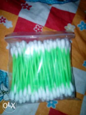 White And Green Cotton Swab