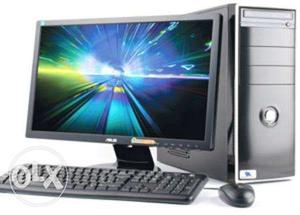 Asus Flat Screen Monitor And Black Computer Tower Set