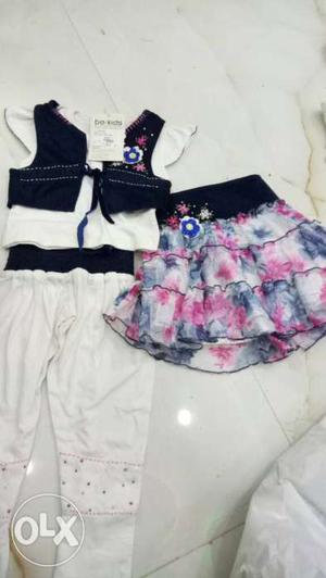 Baby's White And Black Blouse, Pants, And Skirt Outfit