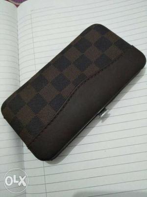 Black And Brown Leather Checkered Long Wallet