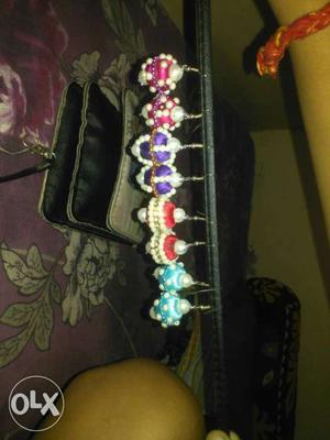 Four Pairs Of Silk Thread Jhunkka Earrings