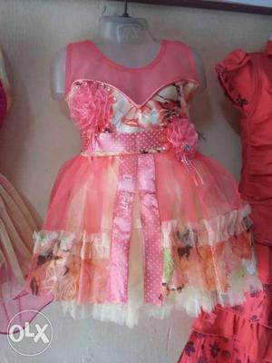 Girl's Pink Floral Ruffle Sleeveless Dress
