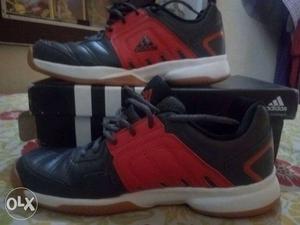 Pair Of Black-and-red Adidas Low-tops Sneakers With Box