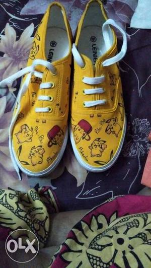 Pair Of Yellow Pokemon Themed Low-top Sneakers